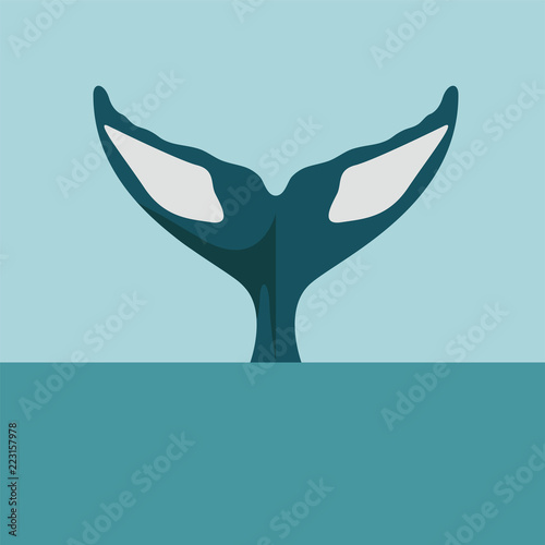 Whale tail diving in ocean