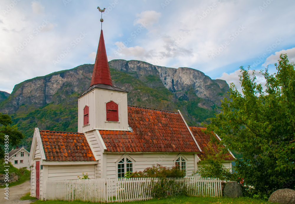 Traditional wooden stave church in Undredal, Norway