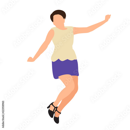 vector, isolated, flat style girl jumping, happy