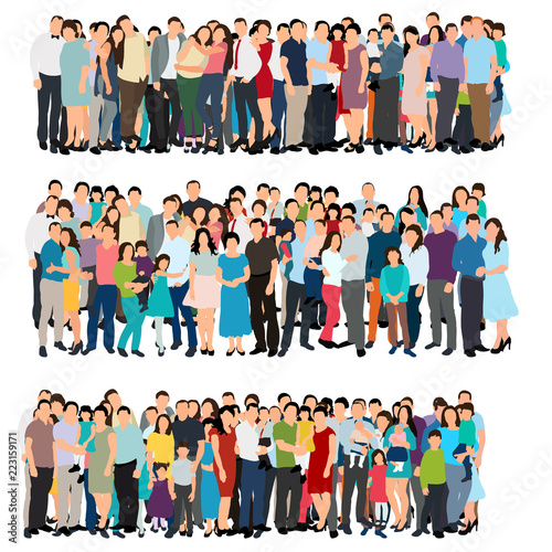 vector, isolated, set, flat style crowd of people