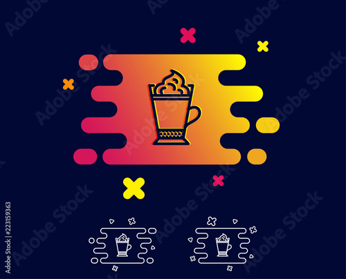 Latte coffee with Whipped cream icon. Hot drink sign. Beverage symbol. Gradient banner with line icon. Abstract shape. Vector