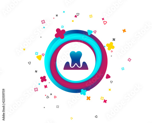 Parodontosis tooth icon. Gingivitis sign. Inflammation of gums symbol. Colorful button with icon. Geometric elements. Vector