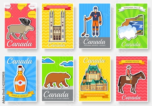 Set of Canada country ornament travel trip concept. Art traditional, magazine, book, poster, abstract, banners, element. Vector decorative ethnic greeting card or invitation sticker design background