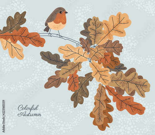 Autumn background with leaves and bird