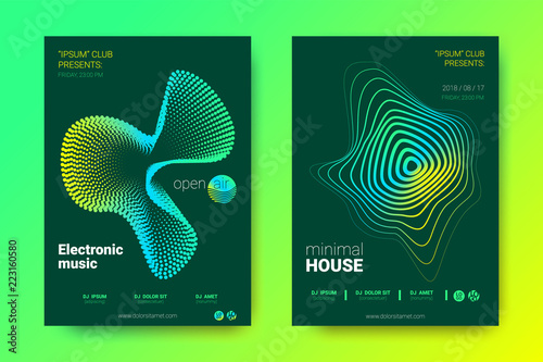 Poster of Electronic Music Fest. Vector Distorted Rounds and Stripes.