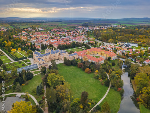 Castle Lednice in Czech Republic - aerial view