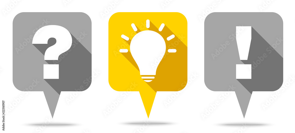 3 Speechbubbles Question, Idea & Answer Grey/Yellow