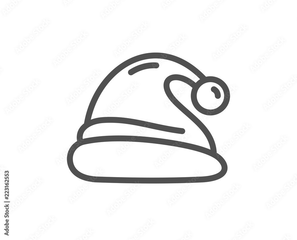Fototapeta premium Santa hat line icon. Christmas or New year sign. Claus symbol. Quality design element. Classic style santa hat. Editable stroke. Vector