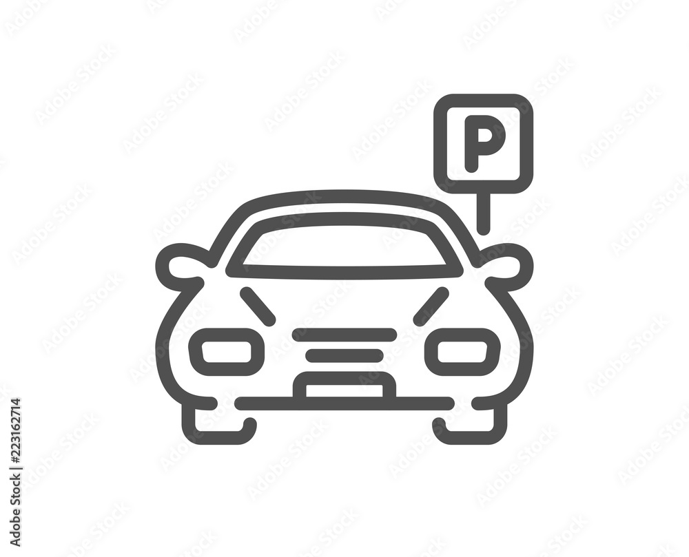 Car parking line icon. Auto park sign. Transport place symbol. Quality design element. Classic style car parking. Editable stroke. Vector