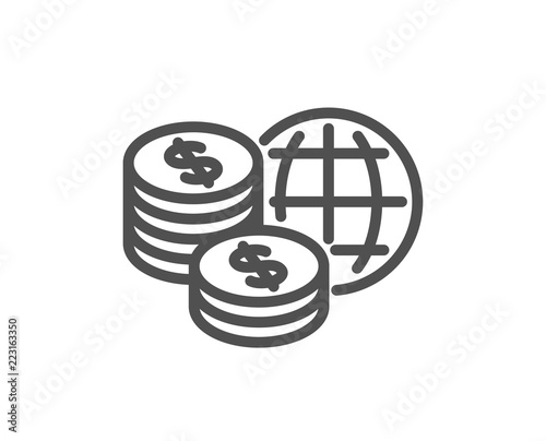 World money line icon. Global markets sign. Internet payments symbol. Quality design element. Classic style. Editable stroke. Vector