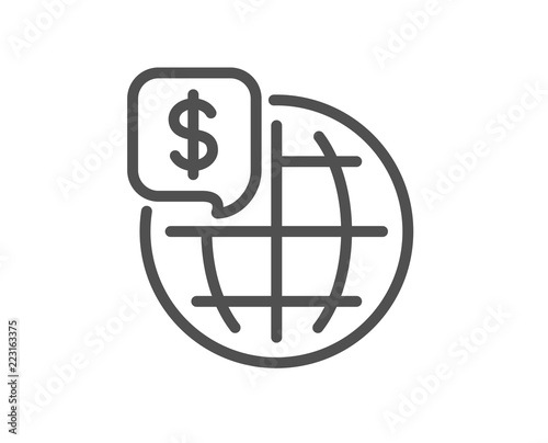 World money line icon. Global markets sign. Internet payments symbol. Quality design element. Classic style. Editable stroke. Vector