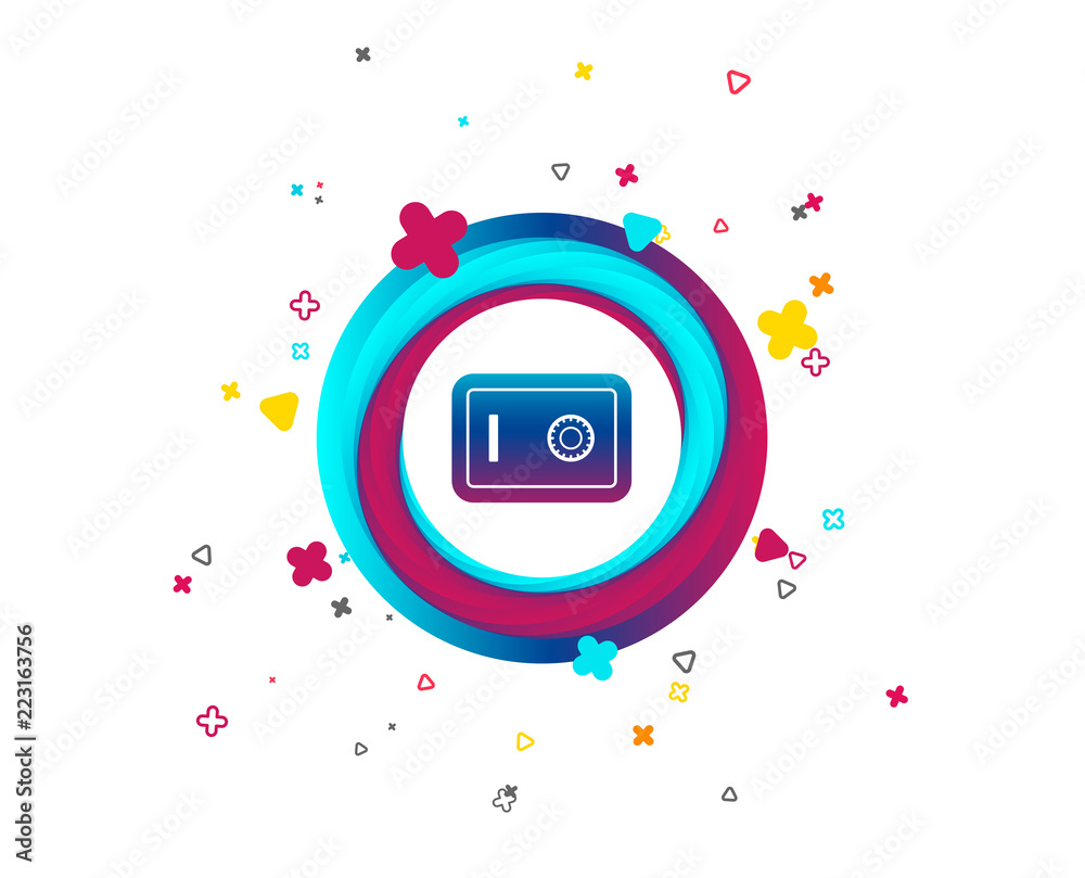 Safe sign icon. Deposit lock symbol. Protection for your documents in hotel. Colorful button with icon. Geometric elements. Vector Safe sign icon. Deposit lock symbol. Protection for your documents in hotel. Colorful button with icon. Geometric elements. Vector