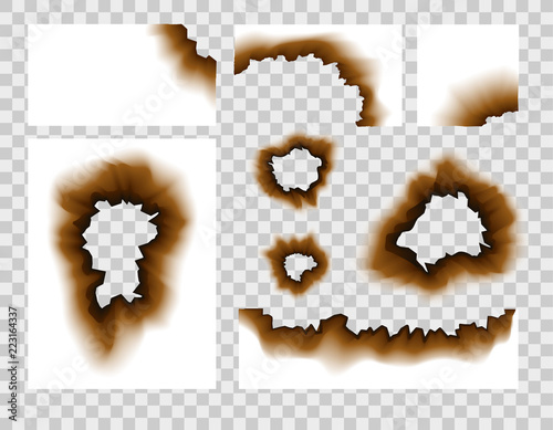 Burnt paper hole. Scorched paper holes vector illustration transparent. Burnt edges grunge texture