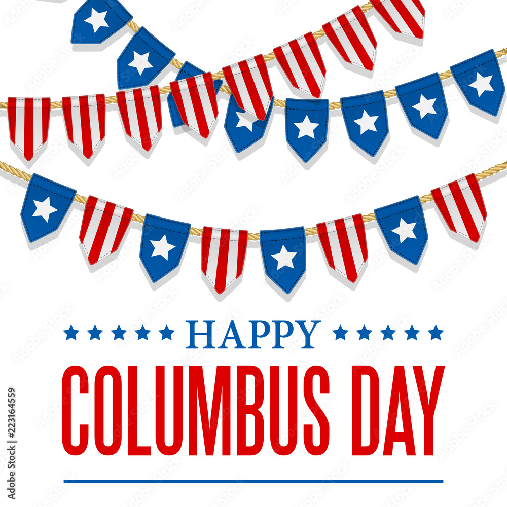Columbus Day vector background. USA patriotic template with text, stripes and stars for posters, decoration in colors of american flag. Anniversary of Christopher Columbus's arrival in the Americas