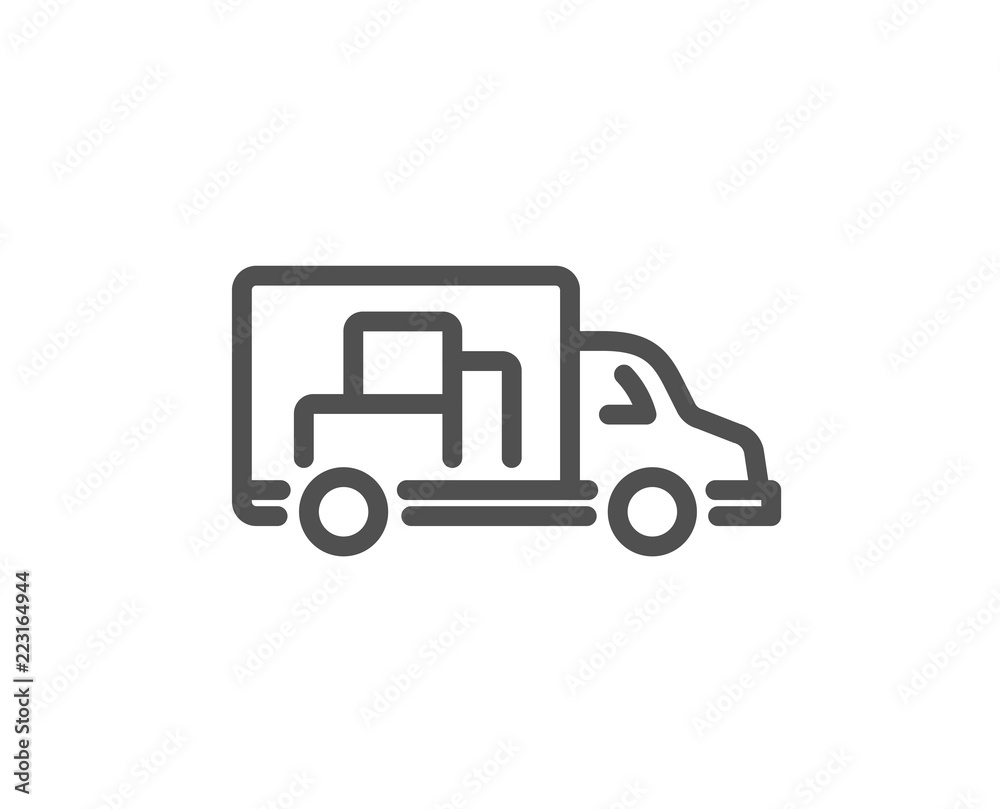Truck transport line icon. Transportation vehicle sign. Delivery symbol. Quality design element. Classic style truck. Editable stroke. Vector