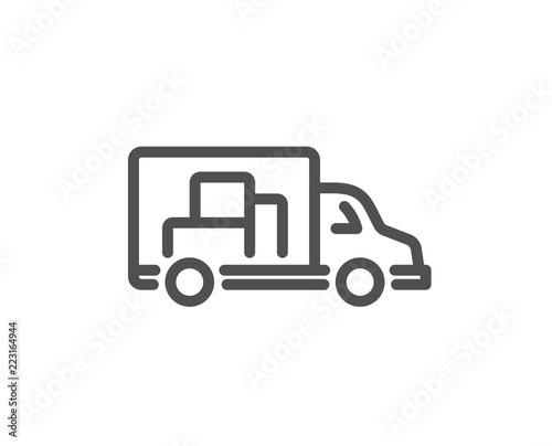 Truck transport line icon. Transportation vehicle sign. Delivery symbol. Quality design element. Classic style truck. Editable stroke. Vector