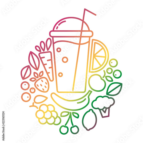 Vector logo design for vegan or vegetarian smoothie drink, detox bar, natural product. Emblem for jar.