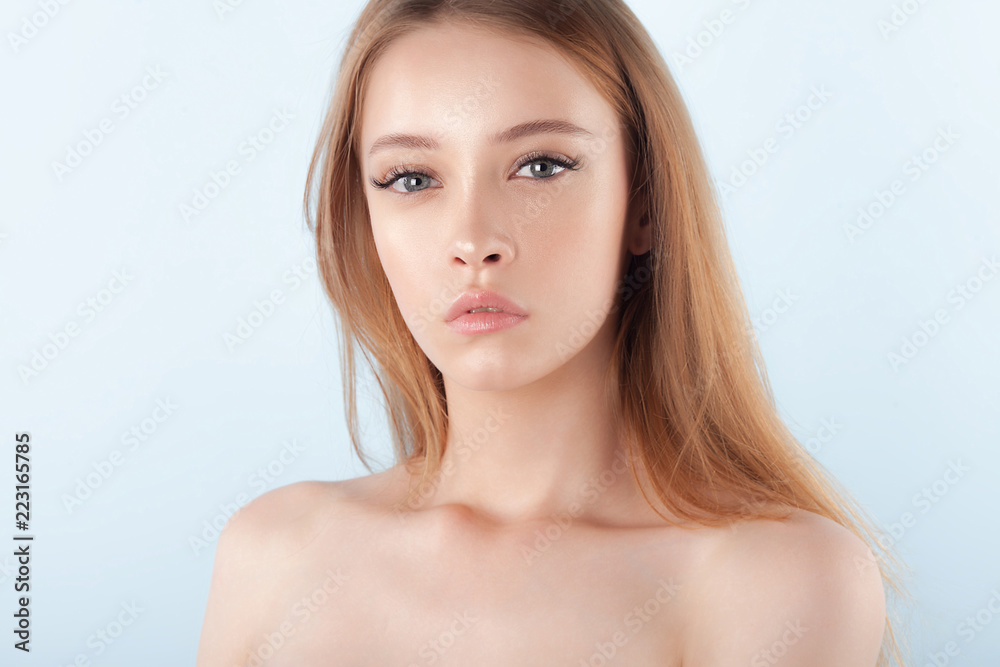 Young beautiful girl with clean perfect skin close-up Young beautiful girl with clean perfect skin close-up