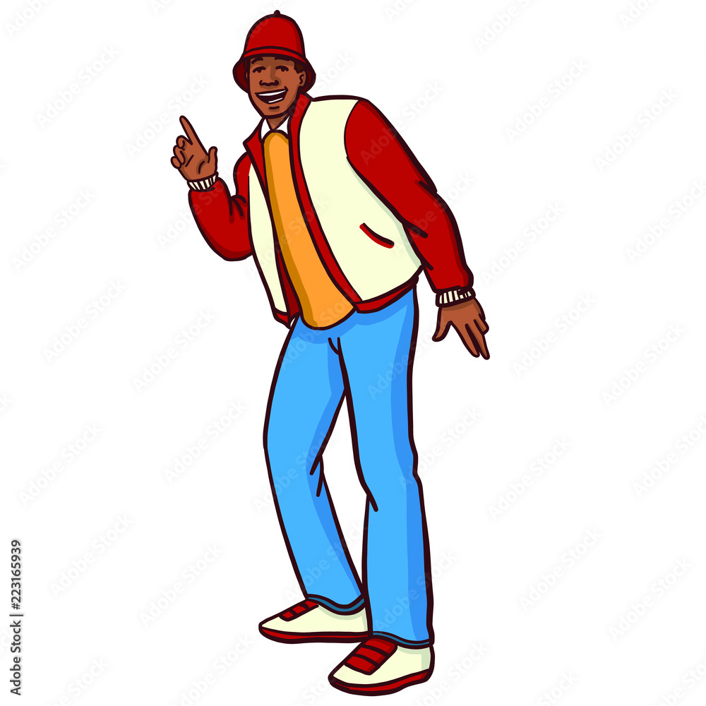 hand drawn old school hip hop boy in retro look in B-boy stand. African  American, cartoon, vector, eighties, wildstyle, grafitty, Stock Vector |  Adobe Stock