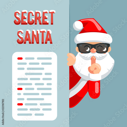 Secret santa claus peeking out corner cartoon character flat design poster isolated vector illustration