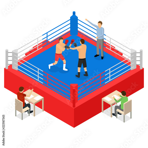 Boxing Ring for Fight Sport Competition Concept 3d Isometric View. Vector