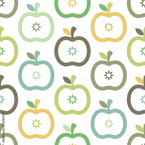 Apples Seamless Pattern Retro Autumn Green