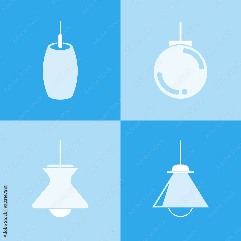 ceiling lamp icons set in blue background ceiling lamp icons set in blue background
