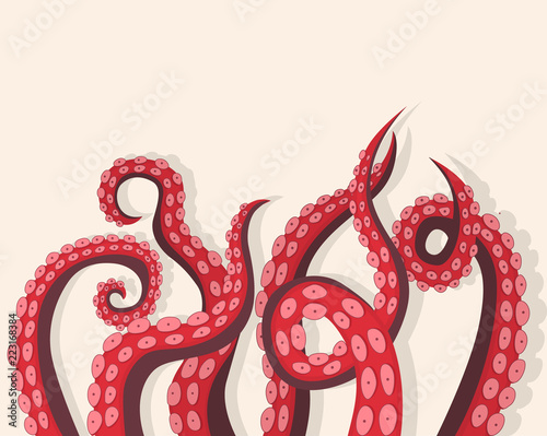 Tentacles Octopus Underwater Marine Animal Background Card. Vector