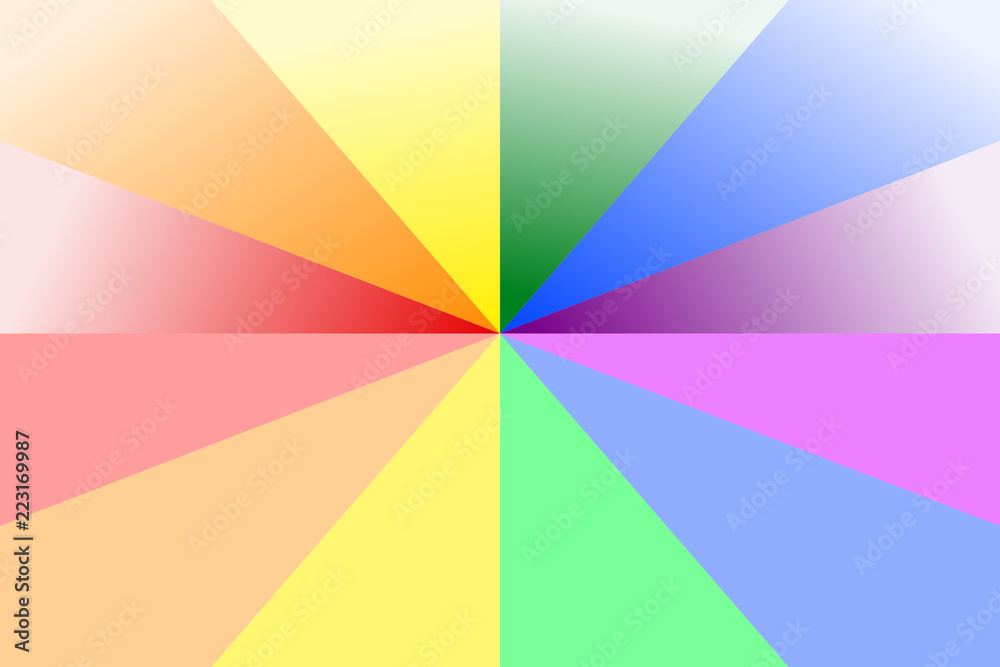 Abstract colorful sunburst pattern in rainbow colors (LGBT or LGBTQ colors). Vector illustration, EPS10. Geometric pattern. Use as background, backdrop, image montage, mock-up template, etc.