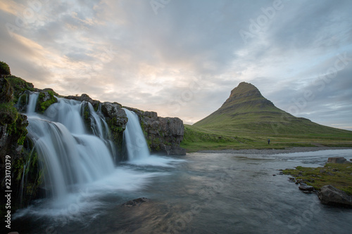 waterfall in iceland in the mountain