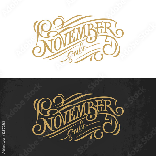 November vintage typography. Golden lettering on white and black background. Vector template for banner  greeting card  poster  print design. Banner in retro style.