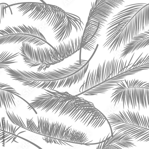 Seamless pattern of palm leaf on white isolated background. Vector background for wallpapers, cards, textiles, fabric, clothes, print design. Tropical pattern.