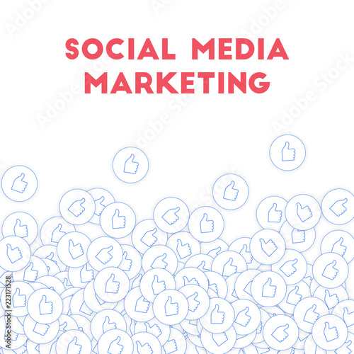 Social media icons. Social media marketing concept. Falling scattered thumbs up. Scatter bottom grad