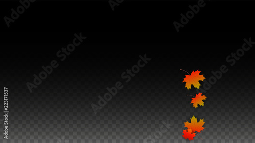 September Vector Background with Golden Falling Leaves. Autumn Illustration with Maple Red, Orange, Yellow Foliage. Isolated Leaf on Transparent Background. Bright Swirl. Suitable for Posters.