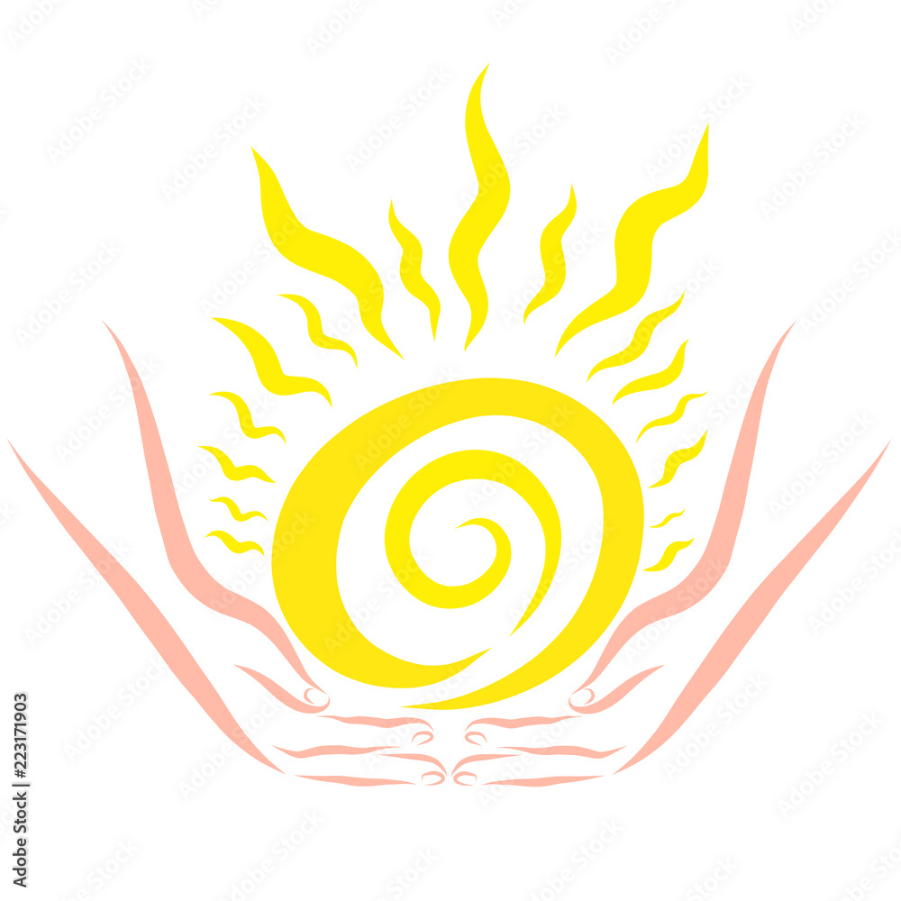 The shining yellow sun in the hands The shining yellow sun in the hands