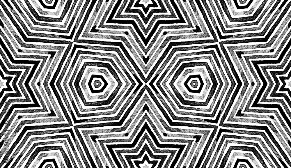 Dark black and white Geometric Watercolor. Decent Seamless Pattern. Hand Drawn Stripes. Brush Textur