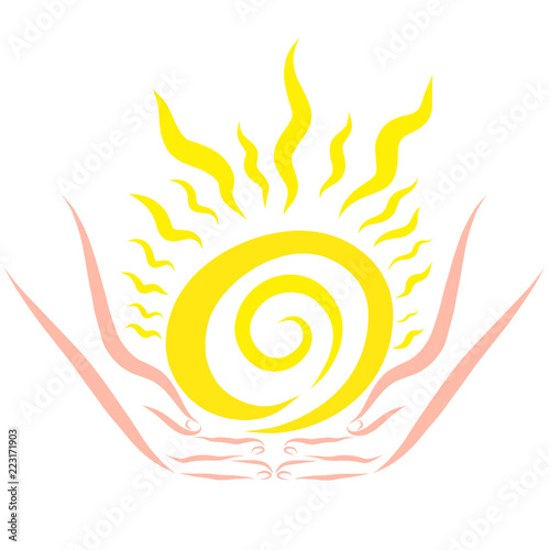 Fotomural The shining yellow sun in the hands