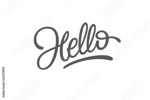 Hello Lettering on white isolated background. Typography for logo design, sticker, badge, banner, greeting, poster. Brush calligraphy. Hand sketched typography. Vector illustration.