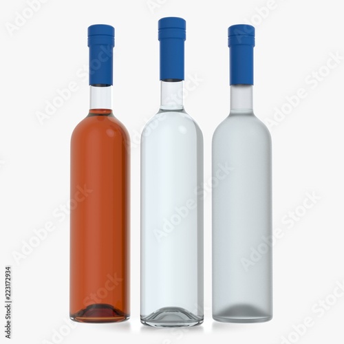 Bottle with alcohol on a white background 3d illustration