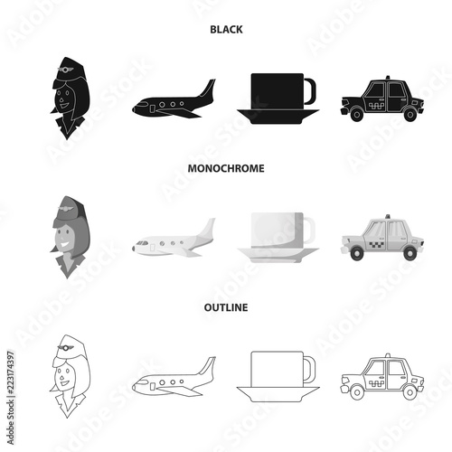 Vector design of airport and airplane symbol. Collection of airport and plane vector icon for stock.