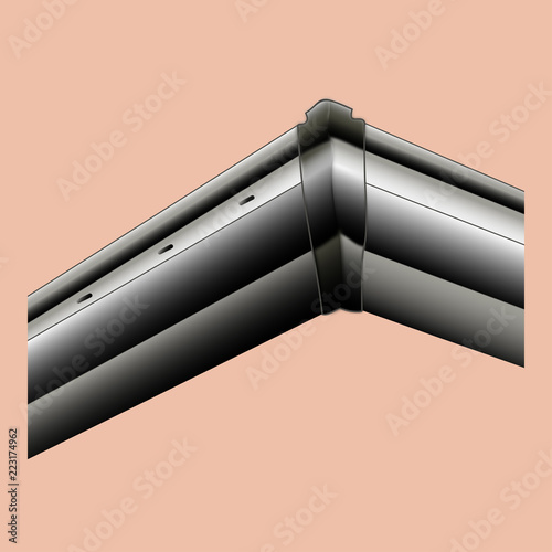 Gutter plastic black angled real-life vector outdoor.