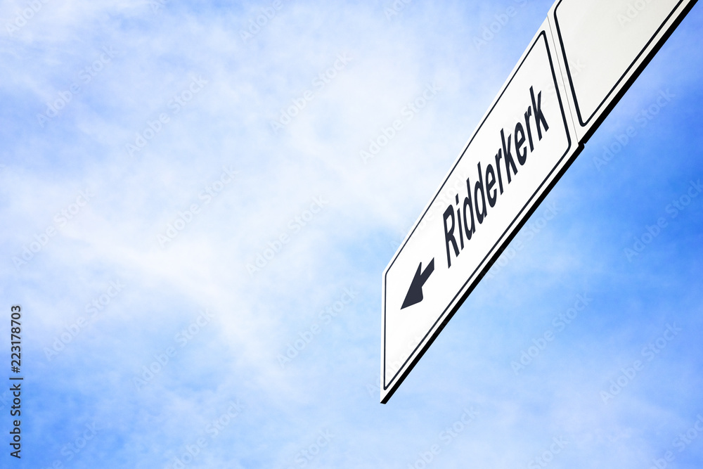 Fototapeta premium Signboard pointing towards Ridderkerk