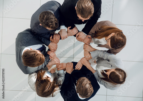 top view. business team forming a circle