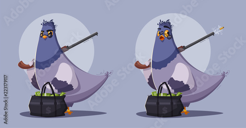 Pigeon a robber. Thug life. Cartoon vector illustration