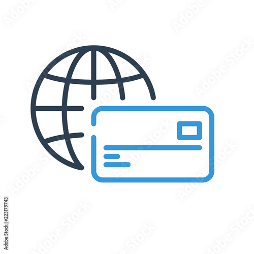 Line art. credit card icon and globe earth vector