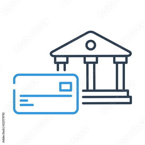 Line art. bank building and credit card. vector © studiographicmh