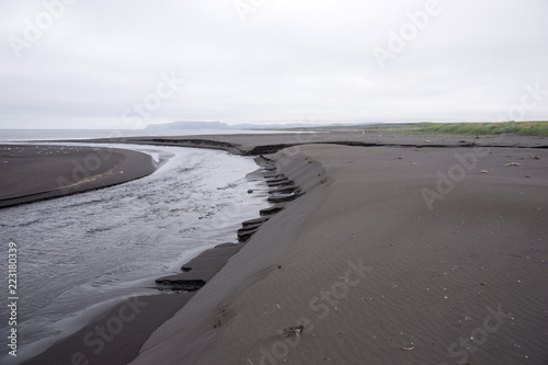 The natural black sand beach in Iceland