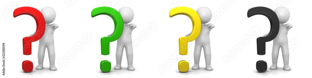 question mark 3d interrogation point punctuation red green yellow gold black with white stick figure man coach isolated question mark 3d interrogation point punctuation red green yellow gold black with white stick figure man coach isolated