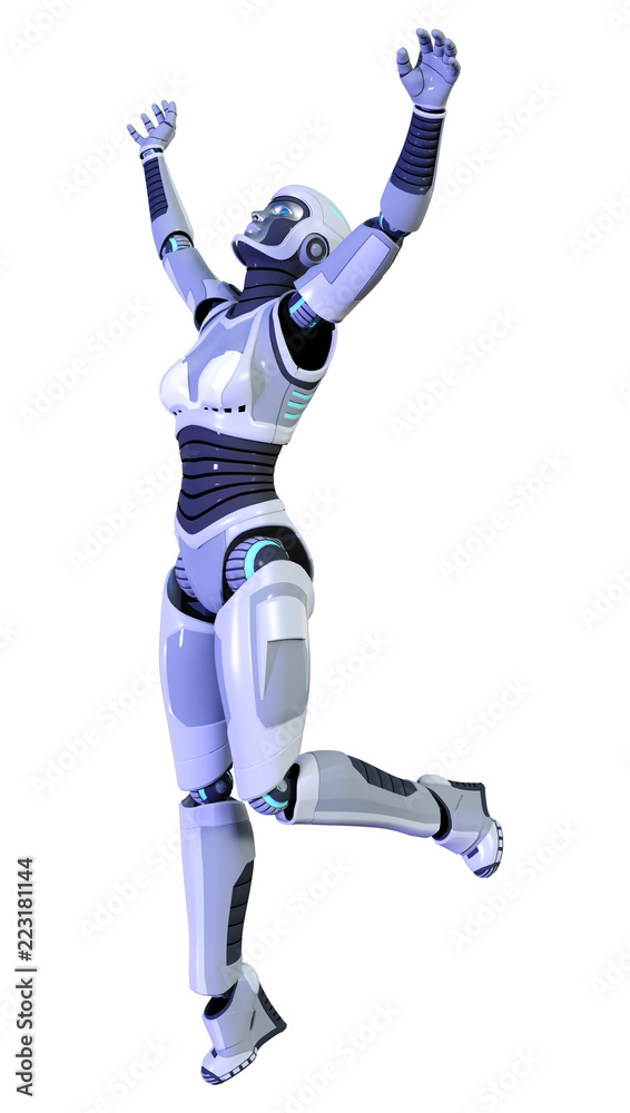 3D Rendering Female Robot on White