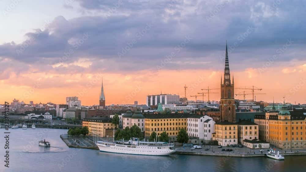Beautiful Stockholm Skyline Sunset Time Lapse